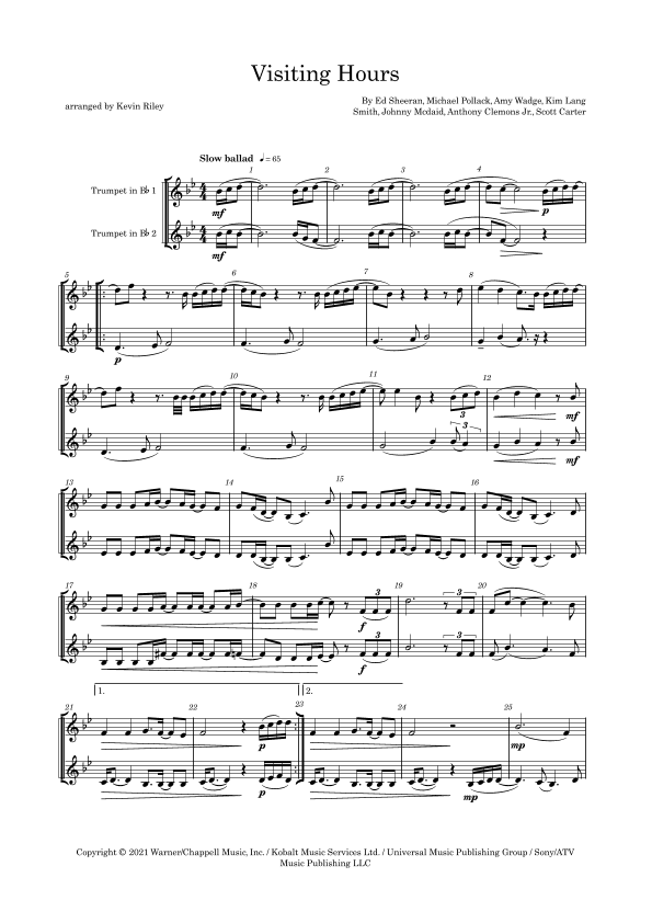Visiting Hours (arr. Kevin Riley)