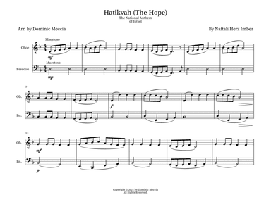 Hatikvah (The Hope) The National Anthem of Israel- Oboe and Bassoon Duet (arr. Dominic Meccia)