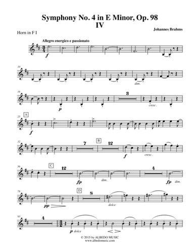 Brahms Symphony No. 4, Movement IV - Horn in F 1 (Transposed Part), Op. 98 (arr. Doug Clyde)