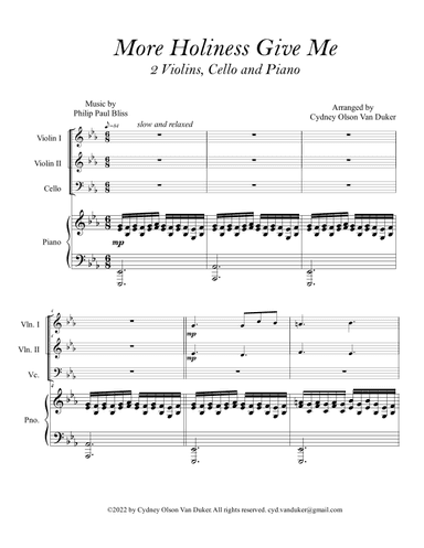 More Holiness Give Me   2 violins, cello, piano (arr. Cydney Olson Van Duker)