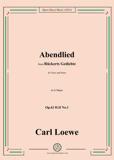 Loewe-Abendlied,Op.62 H.II No.1,in G Major (arr. OSM Press)