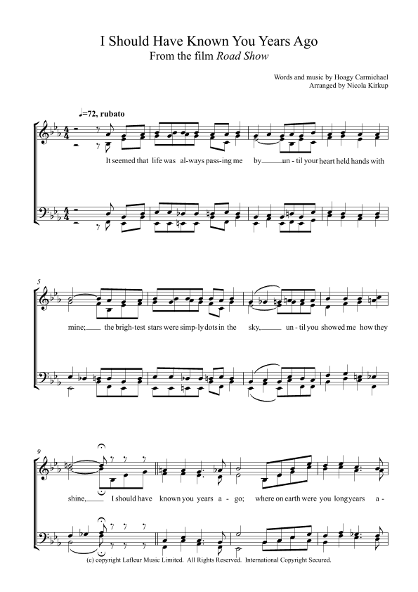I Should Have Known You Years Ago (arr. Nicola Kirkup)