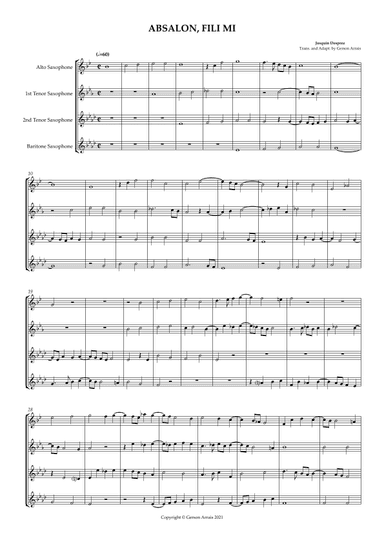 ABSALON, FILI MI - Josquin Desprez - for Saxophone Quartet - Score and Parts (arr. Gerson Arrais)
