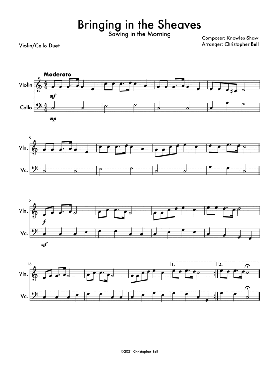 Bringing In The Sheaves - Violin/Cello Duet (arr. Christopher Bell)
