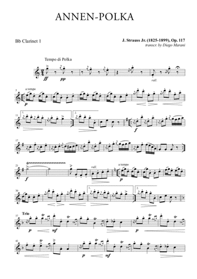 Annen-Polka for Clarinet Quartet (arr. Diego Marani)