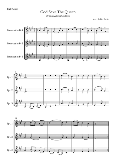 God Save The Queen (British National Anthem) for Trumpet in Bb Trio (arr. Fabio Britto)