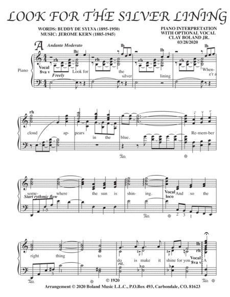 LOOK FOR THE SILVER LINING (arr. Clay Boland Jr.)
