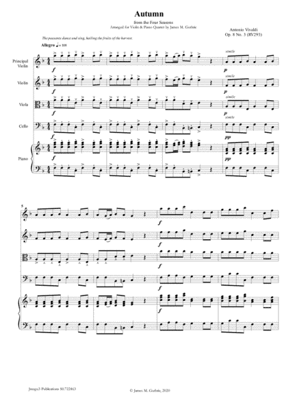 Vivaldi: Autumn from the Four Seasons for Violin & Piano Quartet (arr. James M. Guthrie, ASCAP)