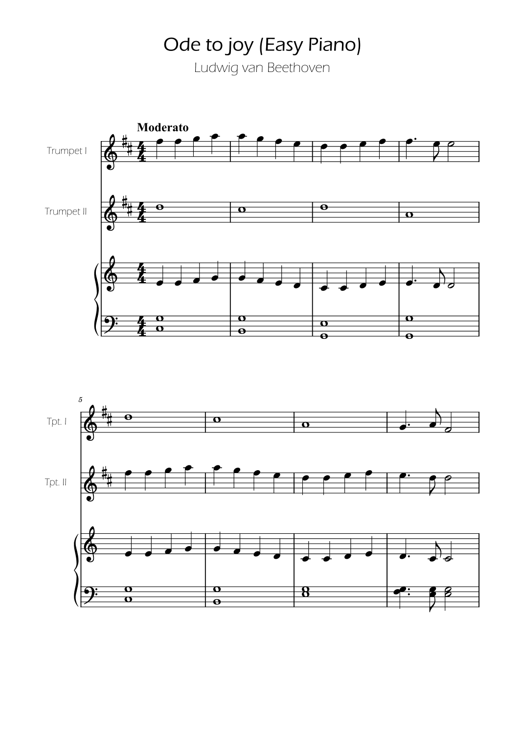Ode To Joy - Easy Trumpet Duet w/ piano accompaniment (arr. Ygor Nunes)