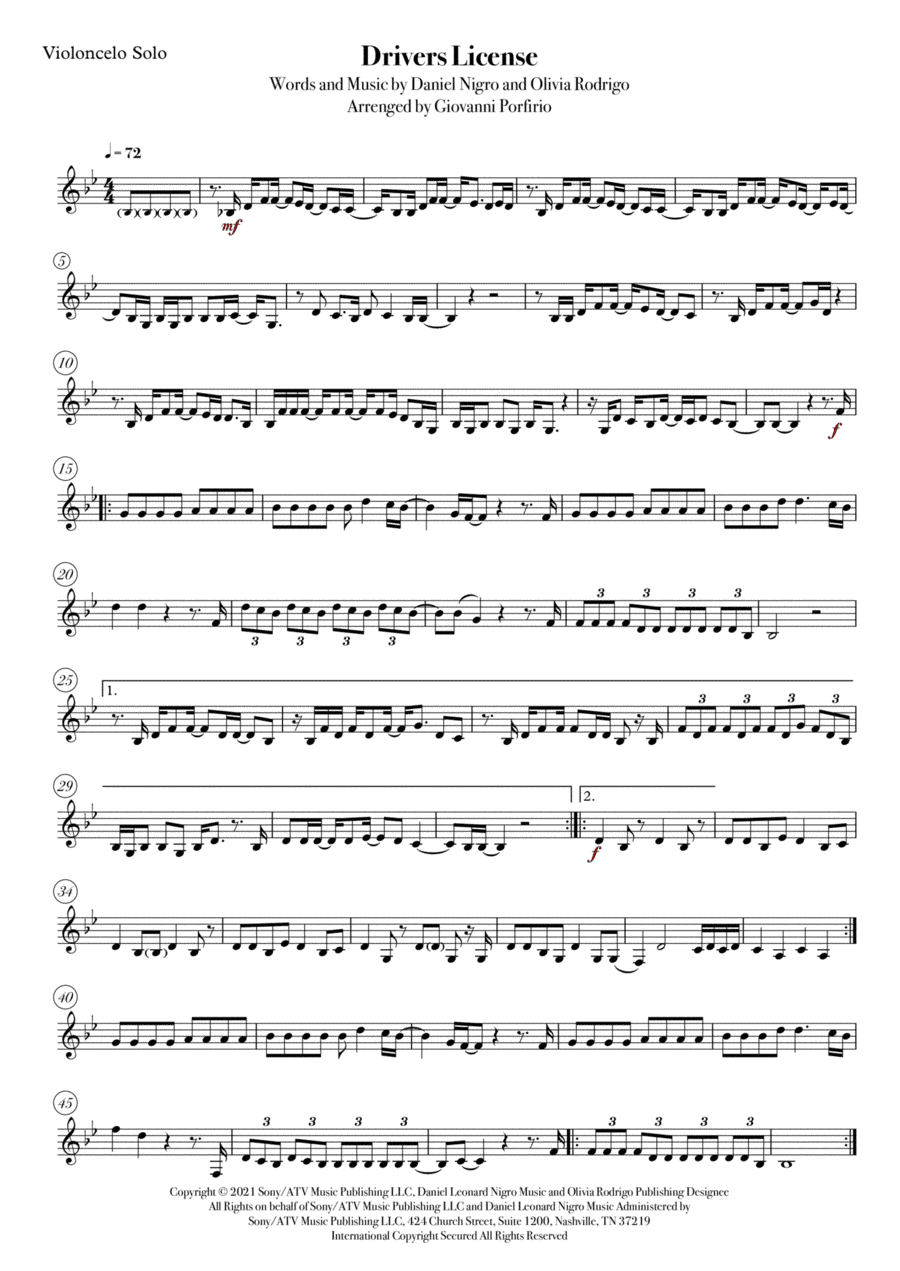Drivers License (arr. Giovanni Porfirio)