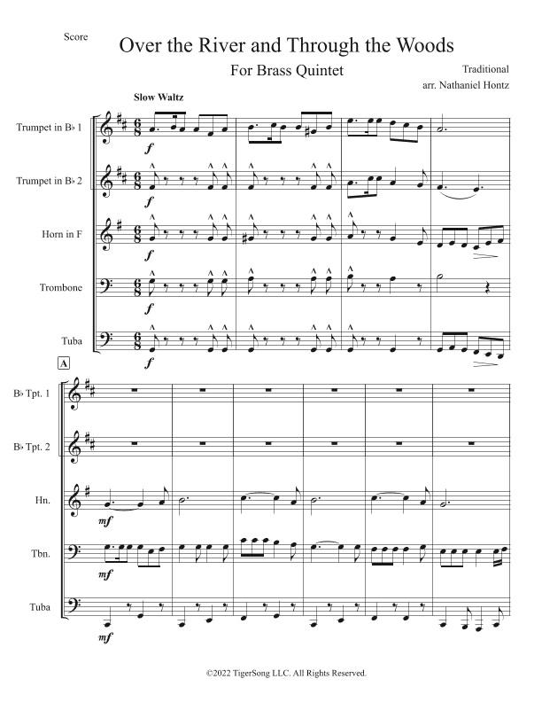 Over the River and Through the Woods (for Brass Quintet) (arr. Nathaniel Hontz)