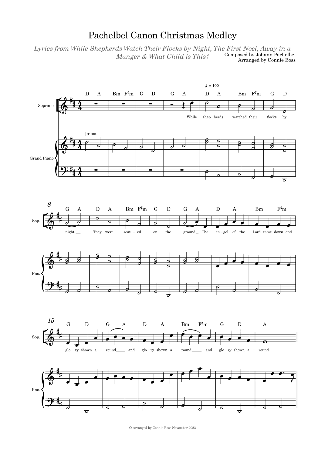 Pachelbel Canon Christmas Medley solo and piano (arr. Connie Boss)