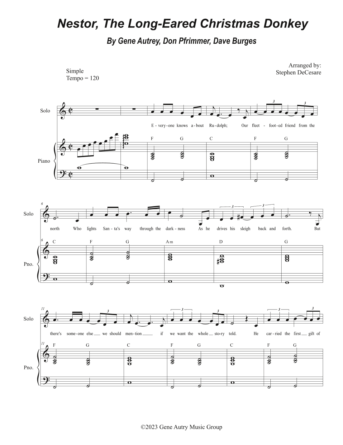 Nestor, The Long-eared Christmas Donkey (arr. Stephen DeCesare)