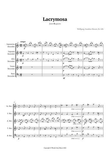 Queen of the Night Aria by Mozart for Recorder Quintet (arr. Ander)