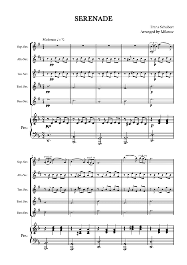 Serenade | Schubert | Saxophone Quintet | Piano (arr. Milanov)