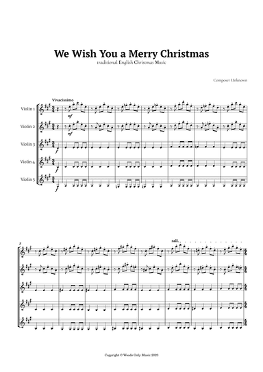 We Wish You a Merry Christmas for Violin Quintet (arr. Ander)