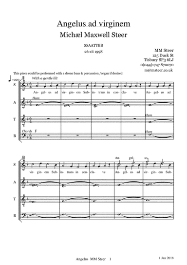 Angelus Ad Virginem - trad Christmas words for 8 voice acappella