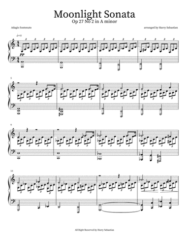 Beethoven- Moonlight Sonata Op 27 No.2 - Adagio sostenuto ( A minor) (arr. Harry Sebastian)