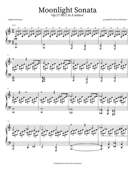 Beethoven- Moonlight Sonata Op 27 No.2 - Adagio sostenuto ( A minor) (arr. Harry Sebastian)