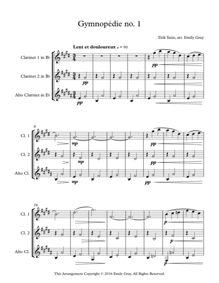Three Gymnopedies (Clarinet Trio with Alto Clarinet) (arr. Emily Gray)