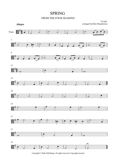 SPRING - FROM THE FOUR SEASONS - EASY STRING QUARTET MUSIC - VIOLA (arr. Ellen Macpherson)
