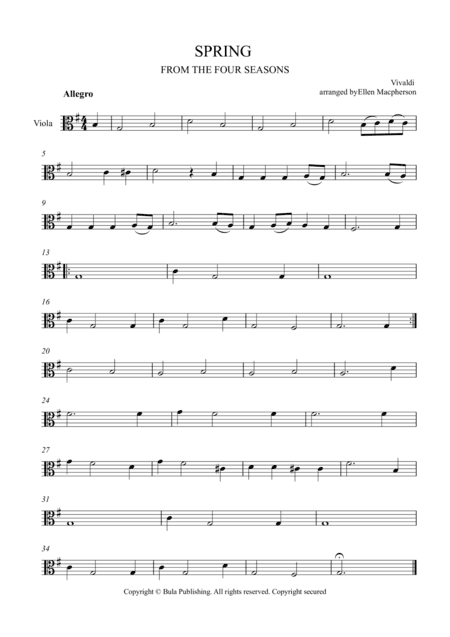 SPRING - FROM THE FOUR SEASONS - EASY STRING QUARTET MUSIC - VIOLA (arr. Ellen Macpherson)