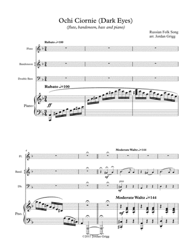 Ochi Ciornie for flute bandoneon bass and piano (arr. Jordan Grigg)