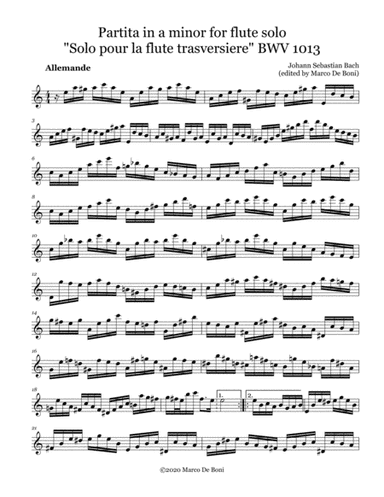 Partita in a minor for flute solo BWV 1013 (urtext) (arr. Marco De Boni)
