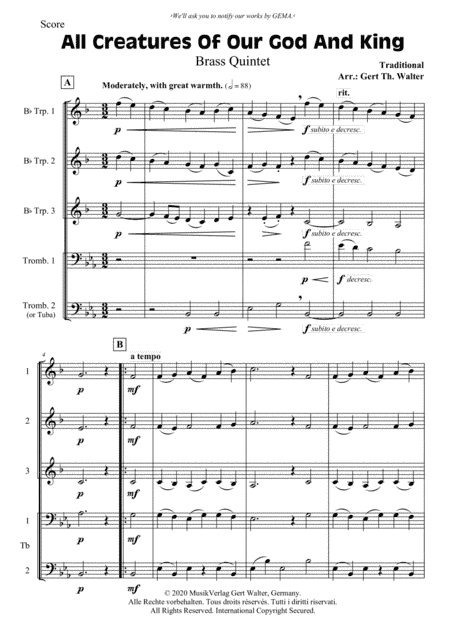 All Creatures Of Our God And King (arr. Gert Th. Walter)