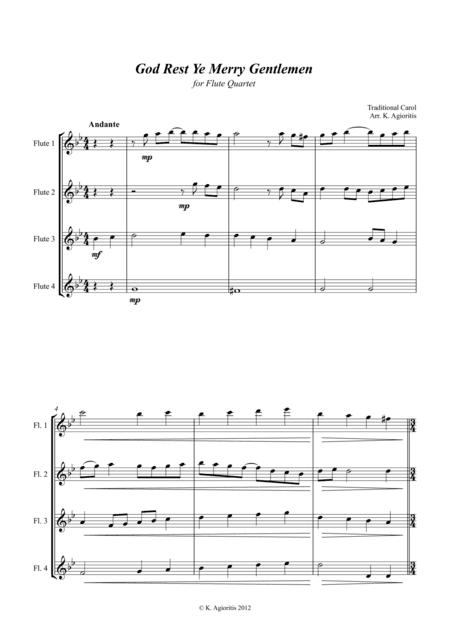 God Rest Ye Merry Gentlemen - Jazz Carol for Flute Quartet (arr. K. Agioritis)