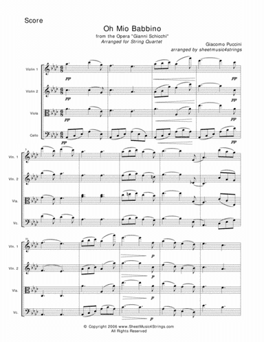 Puccini, G. - Oh Mio Babbino for String Quartet (arr. Linda M. Scott)