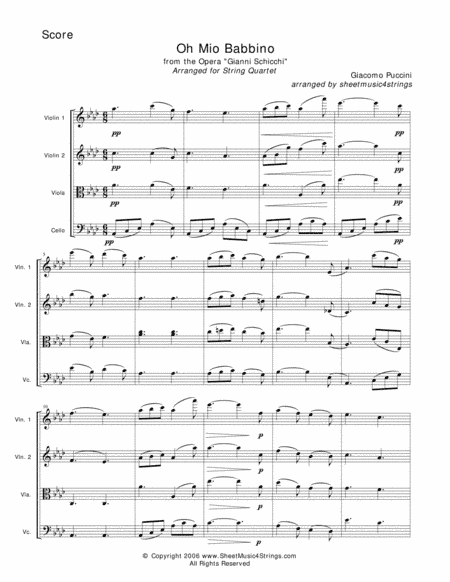 Puccini, G. - Oh Mio Babbino for String Quartet (arr. Linda M. Scott)