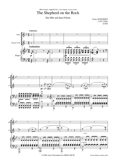 Shepherd on the Rock - Oboe, Clarinet and Piano (arr. Anne Christopherson GRSM ARCM)