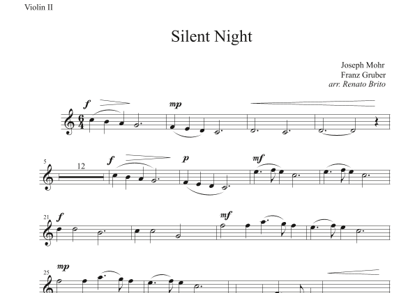 Silent Night - For Small Orquestra (arr. Renato Brito - Violin II part) (arr. Renato Brito)