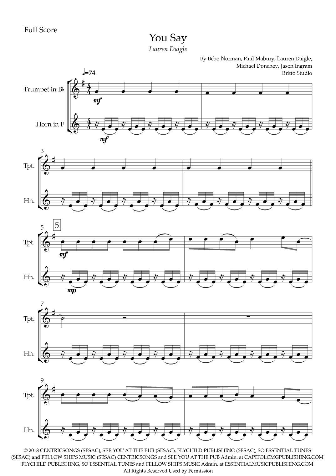 You Say (arr. Fabio Britto)