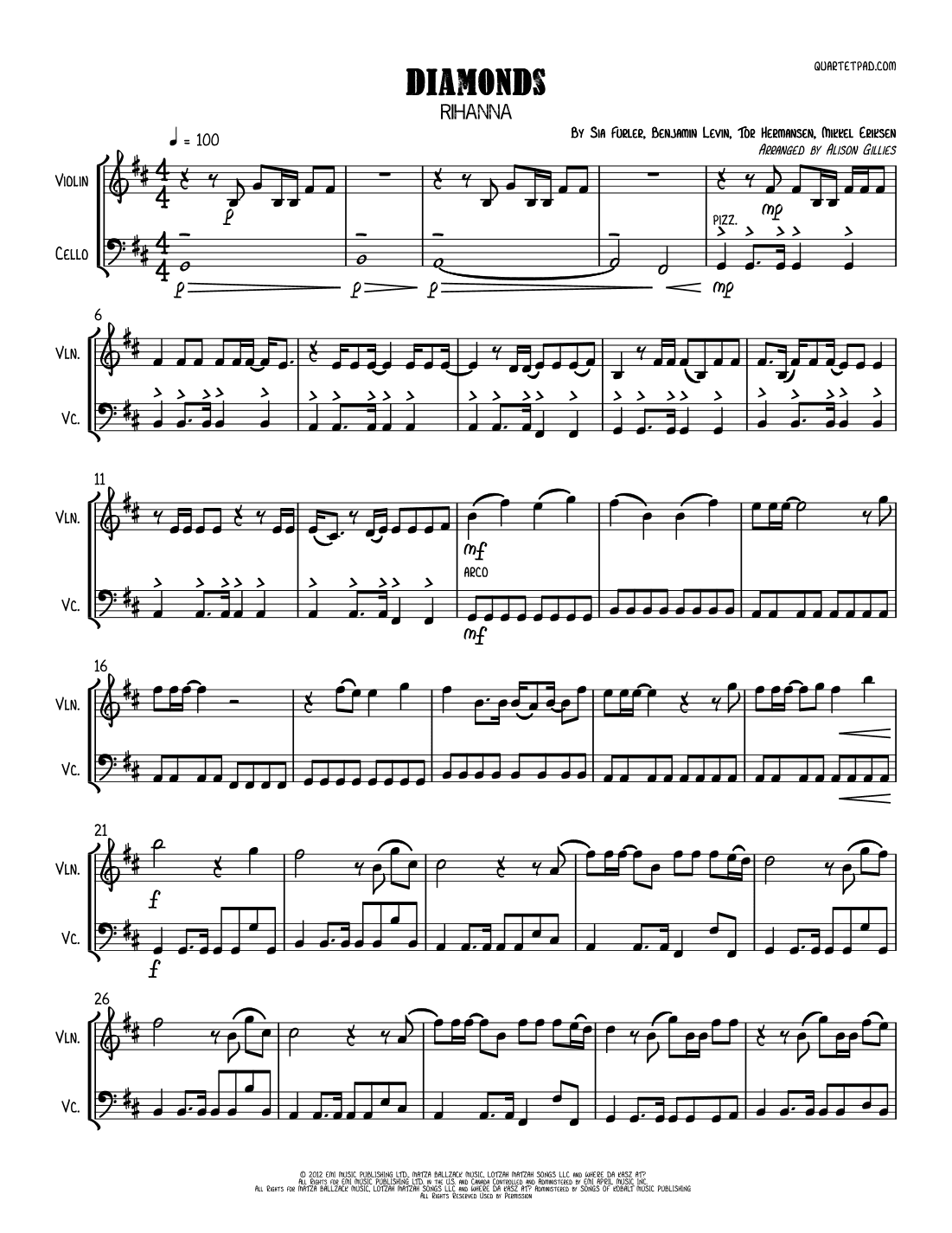 Diamonds (arr. Alison Gillies)