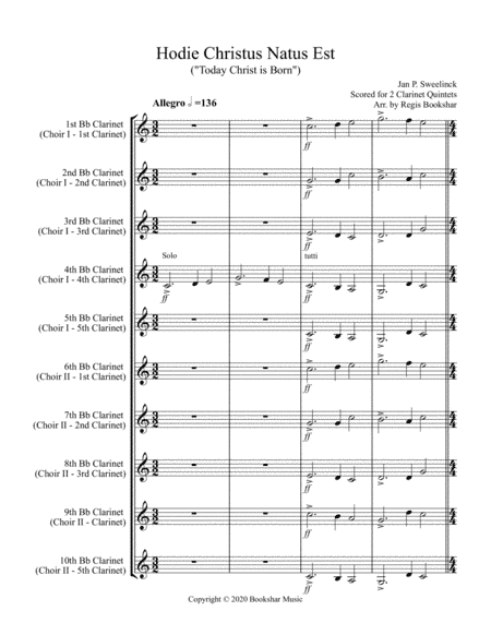 Hodie Christus Natus Est (2 Clarinet Quintets) (arr. Regis Bookshar)