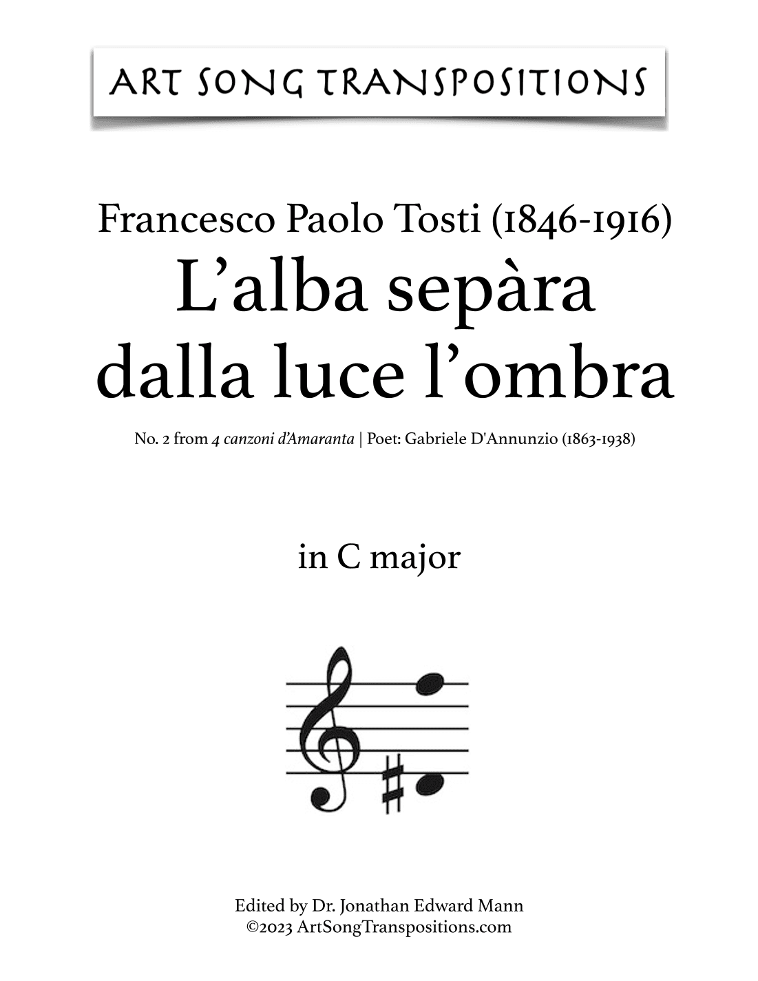 TOSTI: L'alba sepàra dalla luce l'ombra (transposed to C major and B major) (arr. ArtSongTranspositions.com)