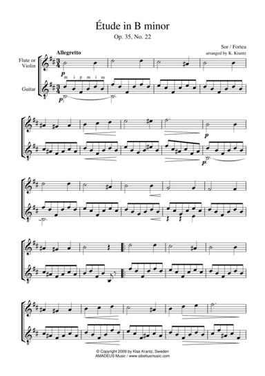 Étude (study) in B Minor Op. 35 No. 22 for violin or flute and guitar (arr. K. Krantz)