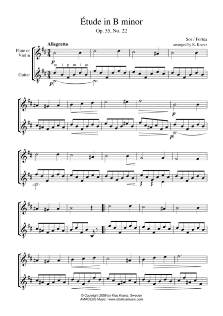 Étude (study) in B Minor Op. 35 No. 22 for violin or flute and guitar (arr. K. Krantz)