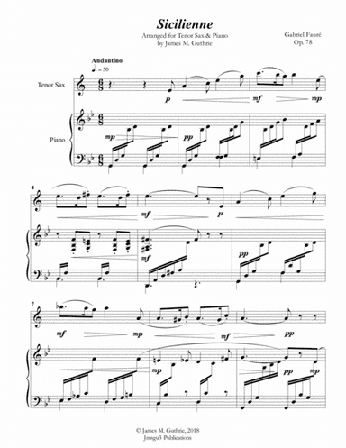 Fauré: Sicilienne for Tenor Sax & Piano (arr. James M. Guthrie, ASCAP)