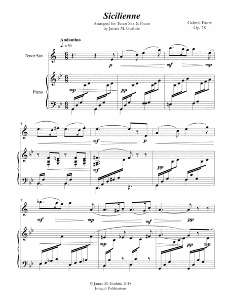 Fauré: Sicilienne for Tenor Sax & Piano (arr. James M. Guthrie, ASCAP)