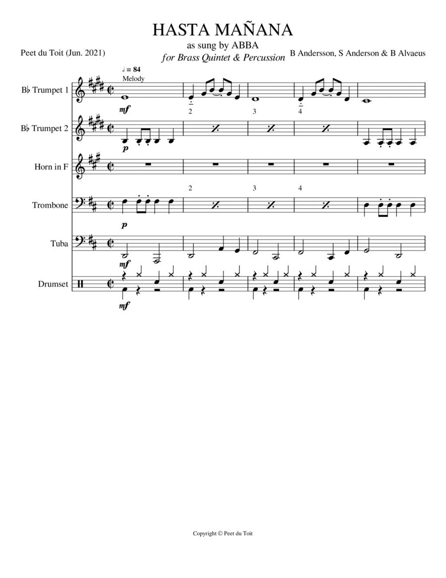 Hasta Manana (arr. Peet du Toit)