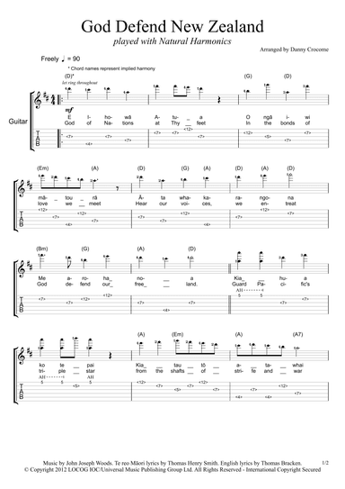 God Defend New Zealand (played using Natural Harmonics) (arr. Danny Crocome)