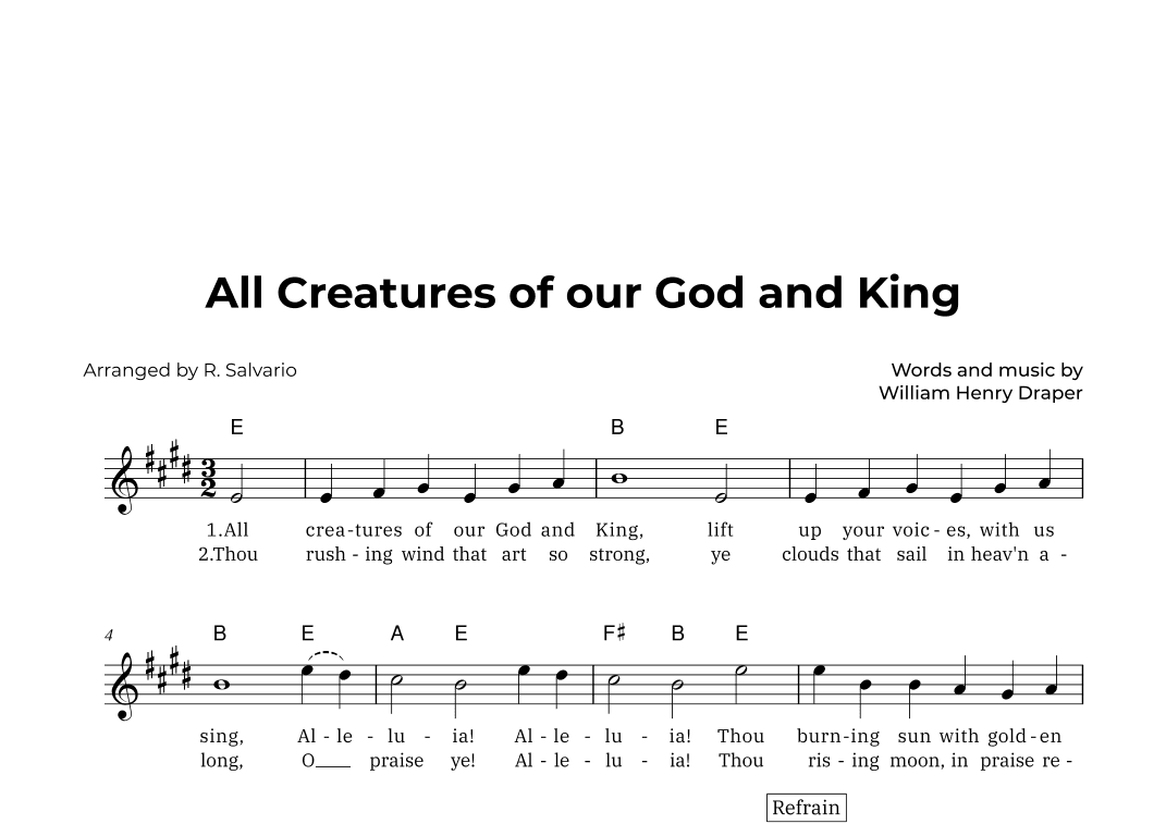 All Creatures of our God and King (Key of E Major) (arr. R. Salvario)