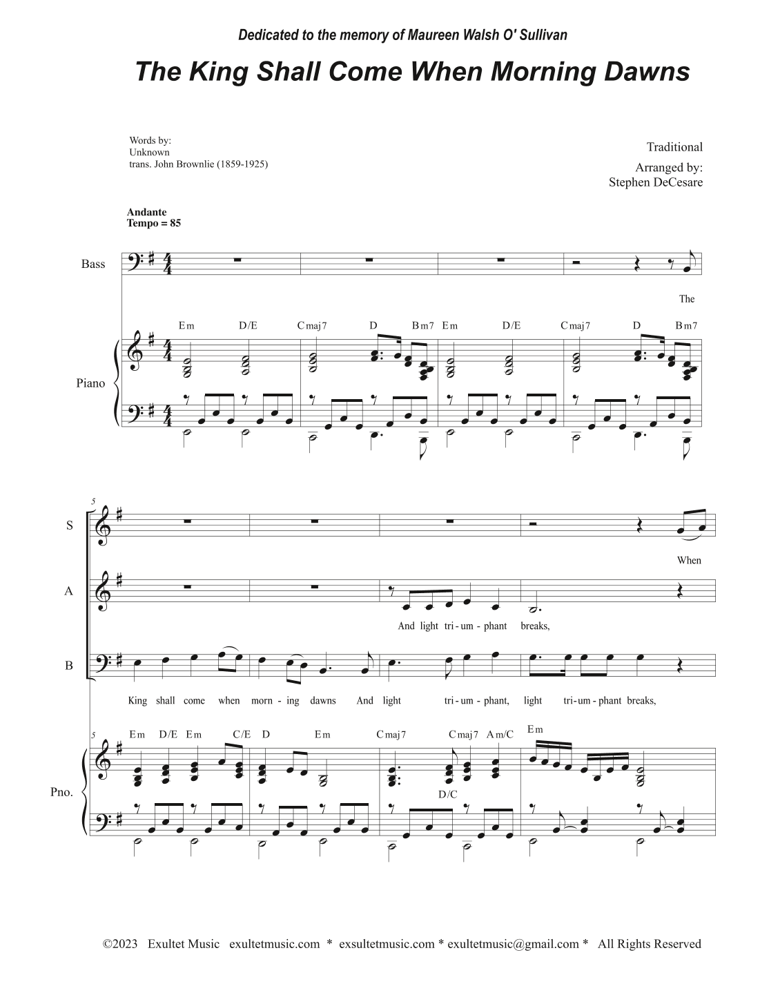 The King Shall Come When Morning Dawns (Vocal Trio - (SAB) (arr. Stephen DeCesare)
