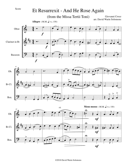 Et Resurrexit (and He rose again) for reed trio (arr. David Warin Solomons)