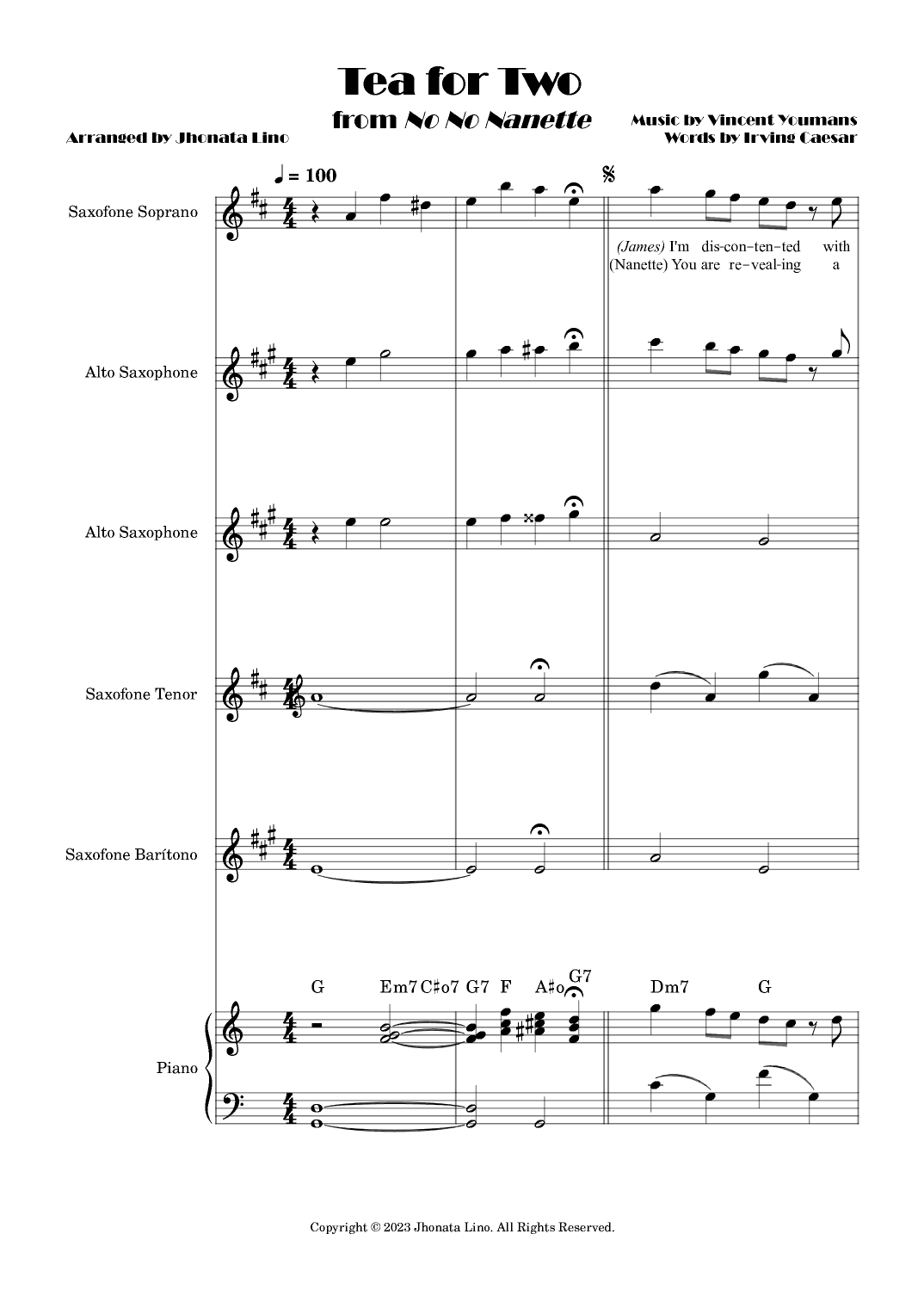 Tea For Two (arr. Jhonata Lino)