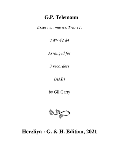 Trio sonata TWV 42:d4 (Essercizii musici, trio no.11) (arrangement for 3 recorders) (arr. Gil Garty)
