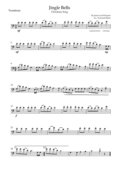 Jingle Bells (Christmas Song) for Trombone Solo (arr. Fernando Britto)